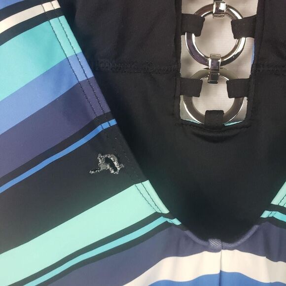 Michael Michael Kors Swimsuit Womens 8 Black Multi Stripe One Piece O-Ring - Picture 9 of 13